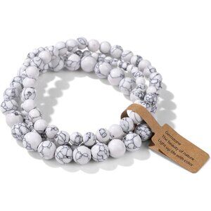 3 PCS 4,6,8mm Howlite Healing Natural Stone Beaded Stretch Bracelet for Women
